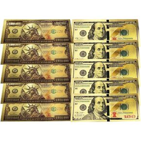 10 فواتير بالدولار الذهبي ، فواتير ملونة من الذهب المطلي بالمحفظة للديكور ، تجلب الوفرة والازدهار