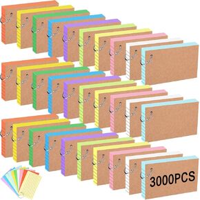 3000 Pcs Colored Index Cards 3 x 5 Inches Flash Cards with Ring Heavy Lined Study Notecards for Studying, Learning, School, College, 10 Colors