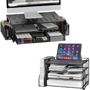 gianotter Monitor Stand with Storage + 4-Tier Paper Organizer (Black)