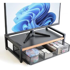 Monitor Riser,Monitor Stand for Desk -Metal Computer Riser with Solid Wood Decorative Strips.Desk Storage for Office, Home (with Storage)