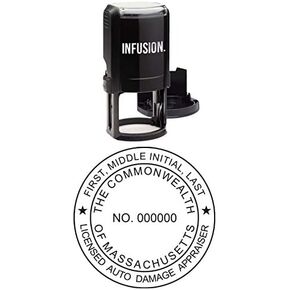 Infusion Personalized Massachusetts Appraisers State Seals, Auto Damage Appraiser, 1-5/8" Round Self-Inking Stamp