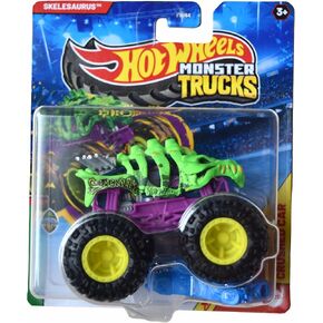 Hot Wheels Monster Trucks Skelesaurus, Beast Bashers 2/6 Includes Crushed Car
