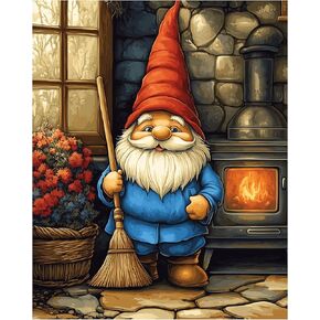 Gnome Paint by Numbers Kit for Adult, Gnome with Little House Paint by Number, Gnomes Acrylic Painting, Forest Landscape Wall Art, Home Wall Decor(16x20inch)