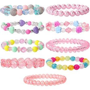 9 Pieces Colorful Girls Unicorn Bracelets Rainbow Beaded Bracelet for Birthday Party Favors Flower Friendship Bracelet Jewelry Little Girls Toddler Costume Jewelry