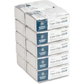 Business Source 65638 Paper Clips,Size 1,Regular,.033 Wire Gauge,1000/PK,Silver