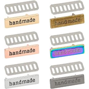 24 Pieces Handmade Metal Labels with Shim Rectangle Alloy Tags Hand Made Printed Signs Label for DIY Crafts Sewing Items Purses Bags Shoes