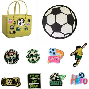 9 PCS Charms for Bogg Bag Accessories, Rubber Decorative Inserts for Hole Handbag Decoration, Soccer Sports Theme Tote Decorations, Fits Simply Southern & Other Beach Bags
