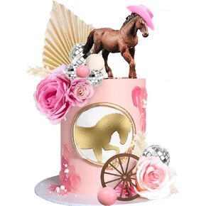Cowgirl Cake Topper Disco Balls Dress Horse Cake Decorations Pink Hat Flowers for Western Theme Party Cowgirl Birthday Party Horse Theme Party Supplies