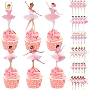 36Pcs Ballerina Cake Topper, Colorful Ballet Tutu Dancer Girls Cupcake Toppers Ballet Slipper Picks Dancing Cake Decorations Muffin Toppers for Wedding Baby Shower Birthday Party