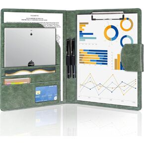 مجلد Portfolio Business Padfolio ، لوحة مقطع Padfolio Leather Din A4 PU ، حافظة إغلاق مغناطيسي مع محترف تغطية مع 2 قلم ، ورقة A4 لمكتب كلية الأعمال ، الفيروز