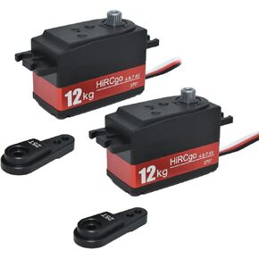 2Pcs 12KG Low Profile Digital RC Servo Full Metal Gears High Torque High Speed HV Steering Servo 7.4V +25T Aluminum Servo Arm for 1/10 1/12 RC Drift Cars Robotic Arms