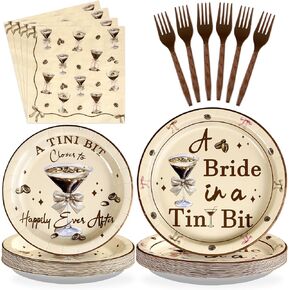 96Pcs Tini Bit Bridal Shower Party Supplies A Bride In A Tini Bit Paper Plates and Napkins Espresso Martini Bachelorette Tableware Set for Bridal Shower Bride To Be Party Wedding Decorations Serves 24
