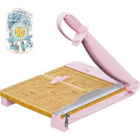 12 Inch Heavy Duty Paper Cutter, Wood Guillotine Paper Cutter & Paper Trimmer, 30 Sheets Capacity Paper Cutting Board for Classroom, Crafting, Cardstock Pink