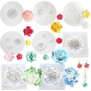 8 Pcs Mini Flower Resin Molds - Rose, Peony & More - Silicone, Heat-Resistant, Easy to Clean - DIY Jewelry, Cake Decorating