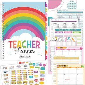 Teacher Planner 2025-2026 July 2025-June 2026, 11 x 8 inch Teacher Lesson Planner with Stickers Colorful Monthly Tabs Lesson Plan Book for Teachers Home school Classroom Organizer(Retro)