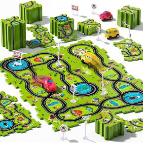 ORANGE OCEAN Large Size 5" Puzzle Racer Car Track Set for Kids Toddlers Ages 2-4 3-5 4-6, Easy DIY Assembly, Toys Gifts 3 4 5 6 Year Old Boys, Ideals 3 4 5 6 Year Old Boy Birthday Gifts Toys, Indoor