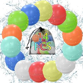 14 Pcs Reusable Water Balloons Quick Fill, Pool Beach Water Ballons for Boys and Girls, Summer Outdoor Games Water Toys for Kids Ages 3-12