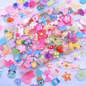 100Pcs Flatback Resin Slime Charms, Bulk Kawaii Assorted Cute Charms Ornaments for Phone Junk Cases, Scrapbooking, DIY Crafts (Multicolored)