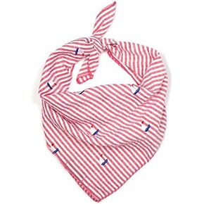 The Worthy Dog Seersucker Stripe Embroidered Sailboat Classic Square Tie-On Bandana, Comfortable Cotton Fabric, Cute, Durable Accessories for Dogs, Large - Red/White