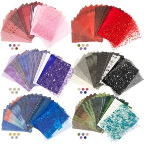 132 Sheets Textured Scrapbook Paper and Mesh Fabric Assorted Set, 6 Pack Mixed Special Paper for Scrapbooking Planner Bullet Junk Journal Supplies 5.5x4 Inch
