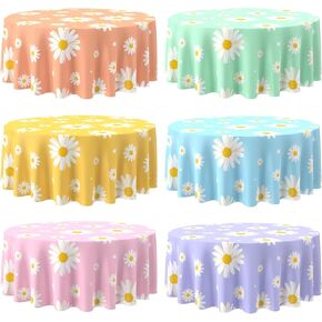 Oudain 6 Pcs 84 Inch Daisy Tablecloth Boho Flowers Table Covers Daisy Table Cloth Disposable Plastic Groovy Table Cloth for Baby Shower Weddings Birthday Party Supplies