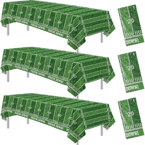 3 Pack Football Party Decorations Tablecloth, Football Birthday Party Supplies Table Cover, Football Touch Down Game Day Table Decorations Table Cloth, (86in x 55in)