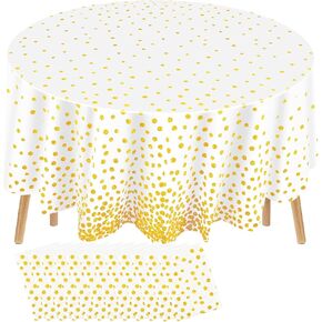 Newwiee Round Dot Tablecloth 84 Inch Plastic Table Cover Dots Confetti Tablecloths for Graduation Grad Wedding Bridal Shower Easter Birthday Party Decor(Black and Silver Dots,3 Pcs)