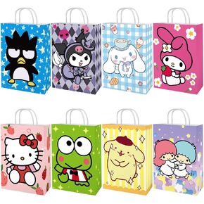 Kitty Birthday Party Supplies, 16PCS Party Goodie Gift Bags, Including 8 Patterns Double Sided Printed Ideal for Kawaii Birthday Party Decorations