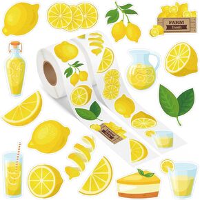 A1diee Yellow Lemon Sticker Roll- 1000Pcs Spring Summer Clementine Fruit Waterproof Aesthetic Decals for Kids Baby Shower Scrapbook Crafts Laptop Party Supplies Favors Windows Water Bottle Decoration