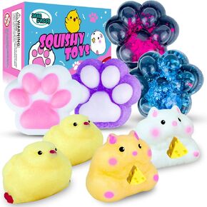 Cute Squishy Pack,Fufu Squishy Fidget Toys Kit,Include Squishies(2 Chick, 4 Cat Paws, 2 Hamster),Stress Relief Toy,Squeeze Toys,Party Favors,Birthday Gift for Girls, Boys, Kids