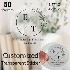 50 Custom Transparent Stickers - Personalized Clear Round Labels 1.57 Inch (4cm) - Add Your Logo, Text, Name for Wedding Favors, Business Branding, Envelopes, Jars, Invitations