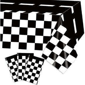PHOGARY 3 Packs Checkered Race Car Tablecovers Racing Car Tablecloth Black and White Checkered Tablecovers for Kids Car Theme Birthday Party Decorations Two Fast Birthday Baby Shower Party Supplies