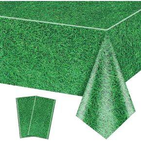 2 Pack Green Grass Tablecloths, 87x51'' Grass Pattern Plastic Disposable Table Cover Football Field Soccer Field Table Cloth for Sports Theme Parties Supplies Golf Soccer Football Event Decorations