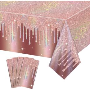 4 Pack Rose Gold Table Cloths, 51 x 86 inches Rose Gold Glitter Tablecloth for Girls and Women 16th 18th 21st 30th 40th Birthday Weddings