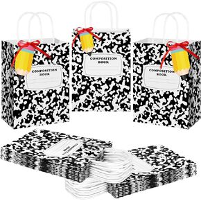 Kolldenn 24 Pcs Back to School Gift Bags with Handles and Pencil Cards Composition Book Teacher Gifts First Day of School Treat Bags for Kindergarten Preschool Welcome Back Party Favors Wrapping