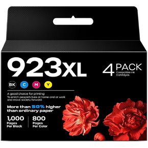 923 923XL Ink Cartridges Combo Pack (with Chip) Replacement for HP 923 Ink Cartridges Compatible with HP OfficeJet Pro 8120 8123 8130 8133 Printers (Black/Cyan/Yellow/Magenta, 4 Pack)