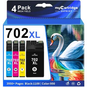 mycartridge suprint 702 حبر خراطيش إعادة تصنيع بديل عالي العائد للاشتعال 702xl من خراطيش الحبر الحزمة Combo Pack 702 XL T702XL الاستخدام مع القوى العاملة Pro WF-3720 WF-3730 WF-3733 (4 عبوات)