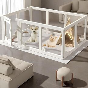 Clear Acrylic Dog Playpen – Indoor Outdoor Foldable Pet Fence for Puppies, S/M Dogs, Cats, Rabbits, Ferrets – Transparent Kennel, Portable, Easy Assembly, Compact, Durable, 360° View, Easy Clean