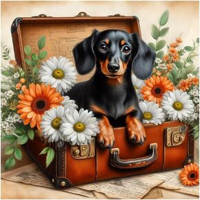 FHBUBPUP 5D Dog Diamond Painting Kits for Adults, Dachshund Diamond Art Kits for Beginners, DIY Full Drill Round Diamond Dot Gem Art, Craft Gift Suitable for Home Wall Decoration 12×12Inch