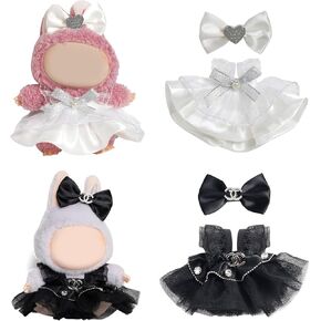 17cm Doll Clothes - 2PCS Doll Clothes and Hairpin，6.7 Inches Cute Doll Clothes- Pretty Black and White Skirt Doll Accessories,（No Doll）