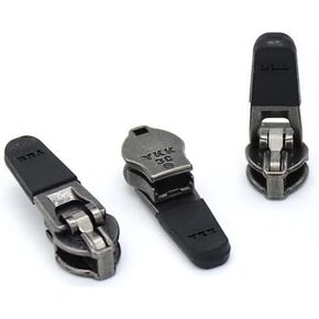 YKK #3 Coil Automatic Black Rubber Tab Antique Silver Sliders - 3 Sliders Per Pack - Made in The United States