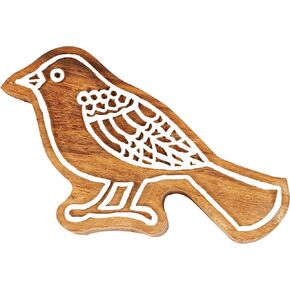 Textile Printing Block Bird Hand Carved Wooden Stamp Wood Block Printing Textile Stamps for Fabric/Pottery Blocks- 3 Inch