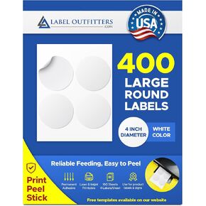 Large Round Labels 4" Diameter by Label Outfitters® - 100 Sheets - 4 Labels per Sheet