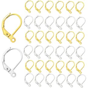 120pcs 2 Colors Leverback French Earring Hooks Earring Converters for None Pierced Ears DIY Earring Jewelry Making Findings, Silver and Gold
