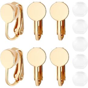Beebeecraft 1 Box 24Pcs Clip On Earring Converters 18K Gold & 925 Sterling Silver Plated Round Flat Back Tray with Pads Non Pierced Earring Findings for Jewelry Making Craft
