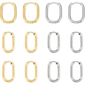 UNICRAFTALE 6 Pairs 2 Colors Stainless Steel Huggie Hoop Earrings 16.5mm Gold Oval Endless Hoop Huggie Sleeper Piercing Earrings for DIY Jewelry Making
