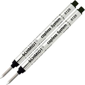 Schmidt 8126 Long Capless Rollerball Refill - Black Ink (Fine Tip 0.6mm) - Pack of 2