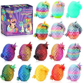 16PCS 3D Printed Dragon Eggs, Cool 3D Printer Mini Dragon Egg Set Articulated Crystal Dragon Fidget Toy for Boy Kids Teens Easter Basket Stuffers (16 Pcs)