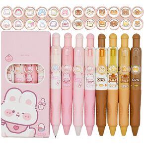 Maydahui 8 Pcs Cute Mini Bunny and Bear Pens Kawaii Rabbit Pen Retractable Short Small Pocket Size Changeable Images Black Ink for Purse Notebook Shcool Office