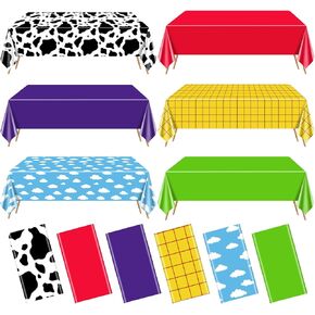 6 Pack Story Tablecloths Mix Color Plastic Table Cover Cow Pattern Printed Check Tablecover Story Birthday Party Supplies for Boy Baby Shower Decorations 87 x 51 inch
